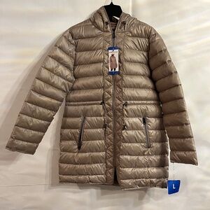 KENNETH COLE BROWN WOMENS HOODED QUILTED LINED  PUFFER JACKET SIZE LARGE *NWT*